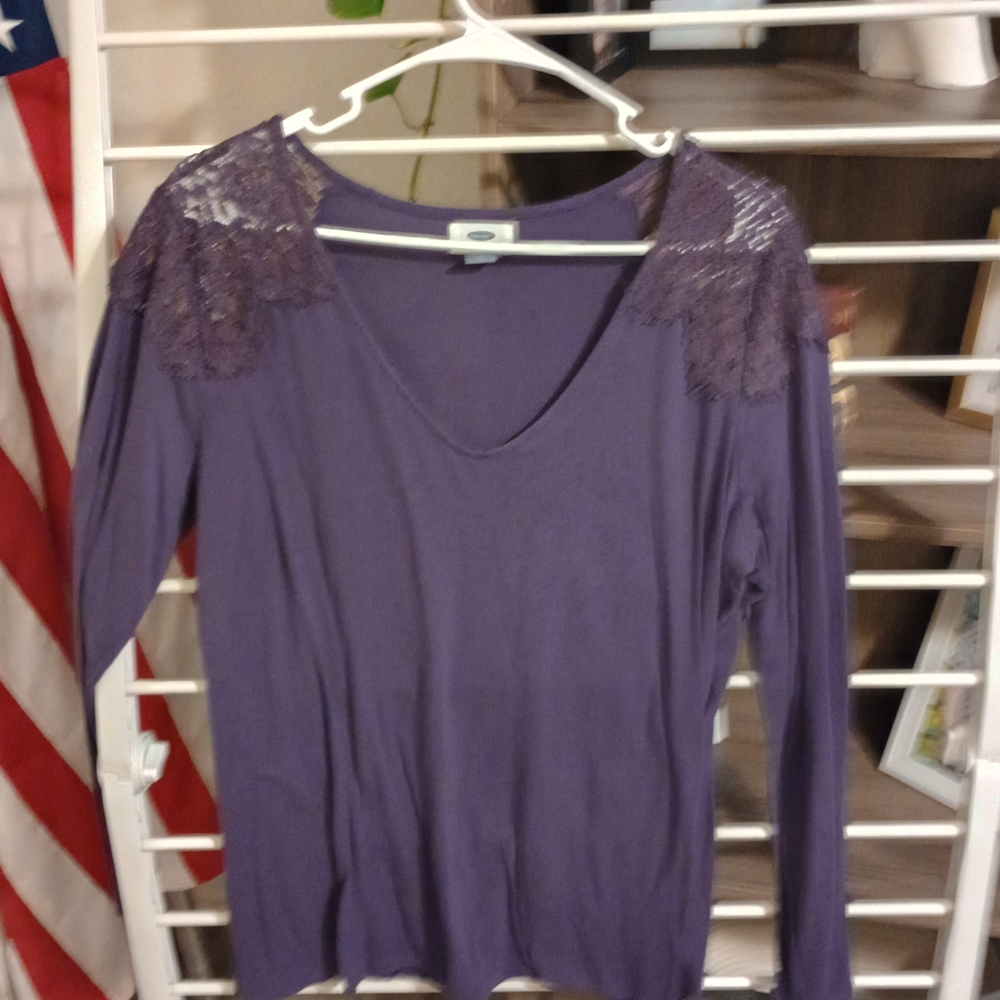 Old Navy Purple V-Neck Long Sleeve Top with Lace Shoulders *(Bundle 3 For 15)*